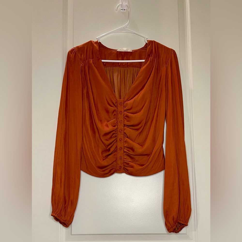 Grade & Gather Rust Button-Down Long Sleeve Top Size L